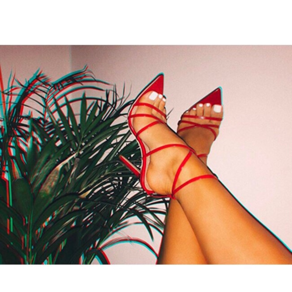 Kaia Pointed Barely There Heel In Red Patent